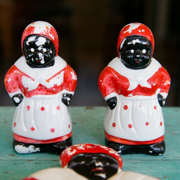 Vintage Porcelain Early Americana Salt & Pepper and Spoon Rest Rare - Picture 4 of 11